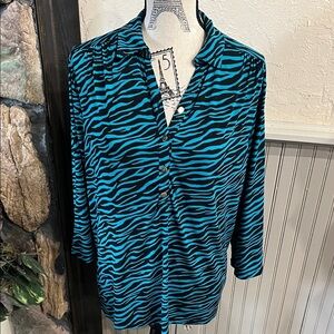 Dana Buchman Teal and Black Striped Button-Down Shirt